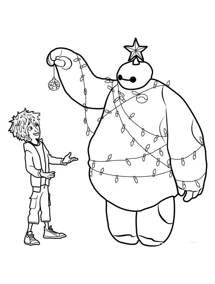 Flying baymax coloring page