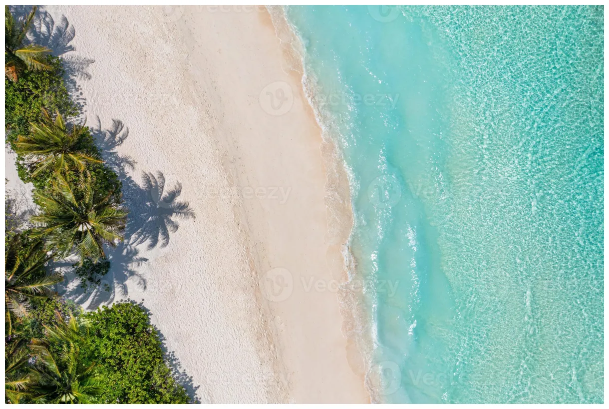 Aerial top view on sand beach. tropical beach with white sand turquoise