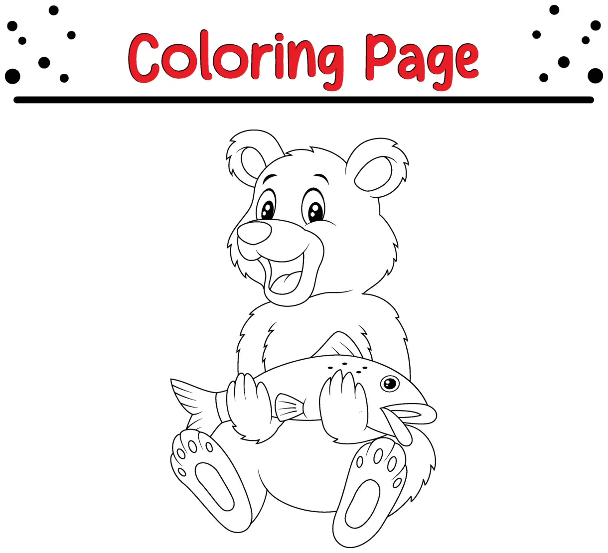 Cute bear holding fish coloring page 36424253 vector art at vecteezy printable coloring page