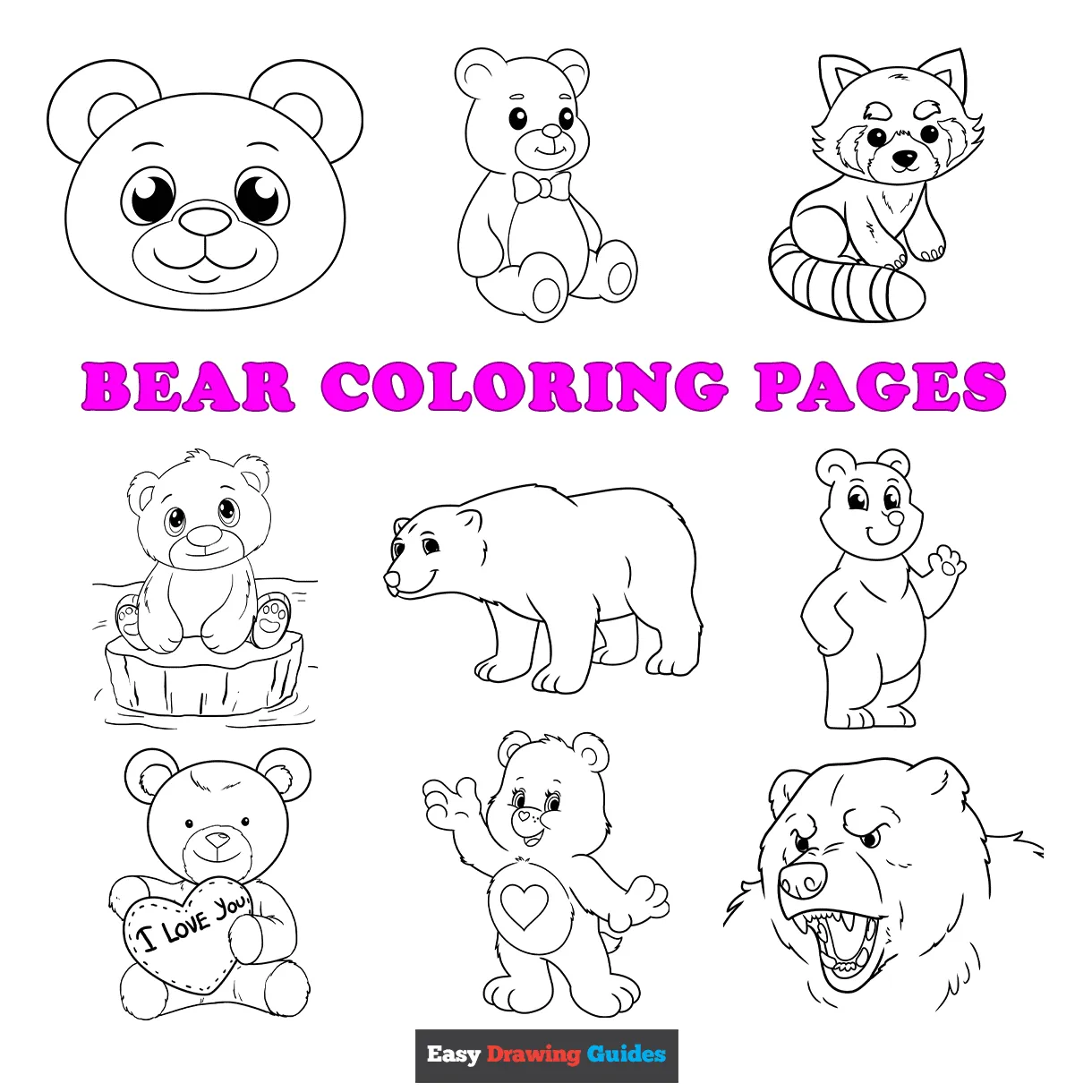 Coloring page bear teddy wee folk art