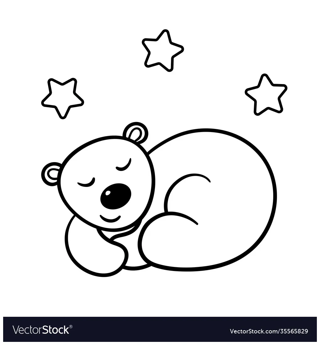 Cute sleeping bear coloring page vector