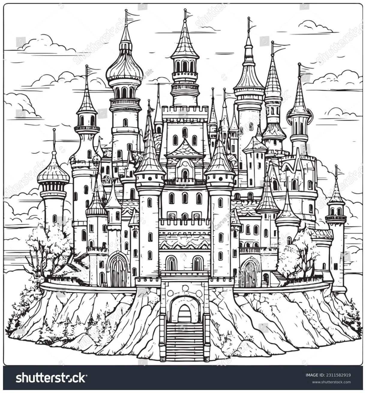 Castle coloring page vector majestic fortress stock vector royalty