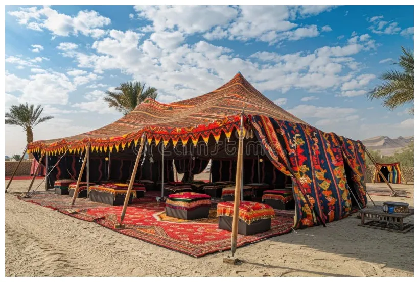 Traditional bedouin tent in desert landscape stock illustration
