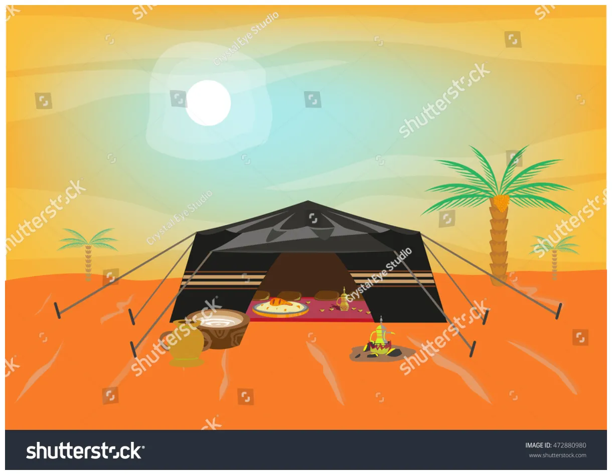 Bedouin tent during dusty day offering stock vector