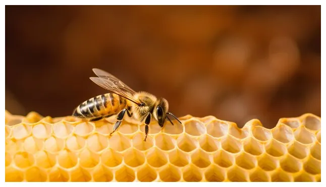Premium ai a bee on a honeycomb with a brown