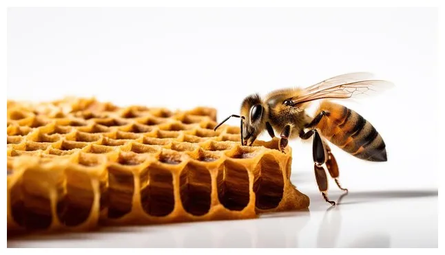 Premium ai single bee on honeycombai generated