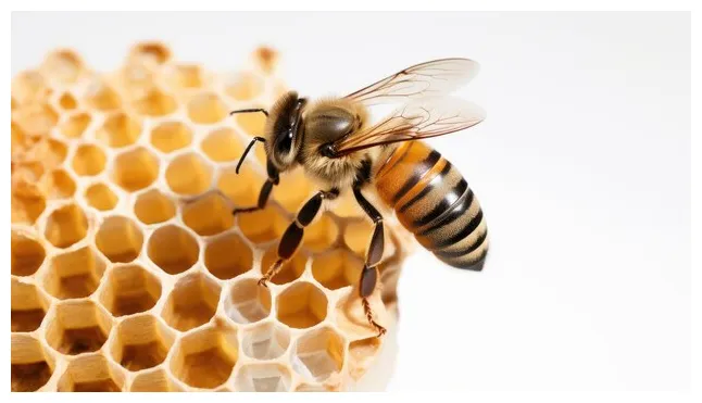 Premium ai a bee sits on a honeycomb that has been cut into the