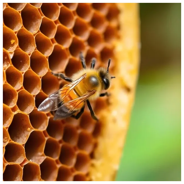 A bee in honeycomb premium ai-generated