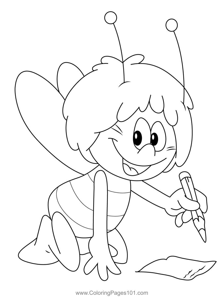 Bee drawing coloring page for kids free maya the bee printable