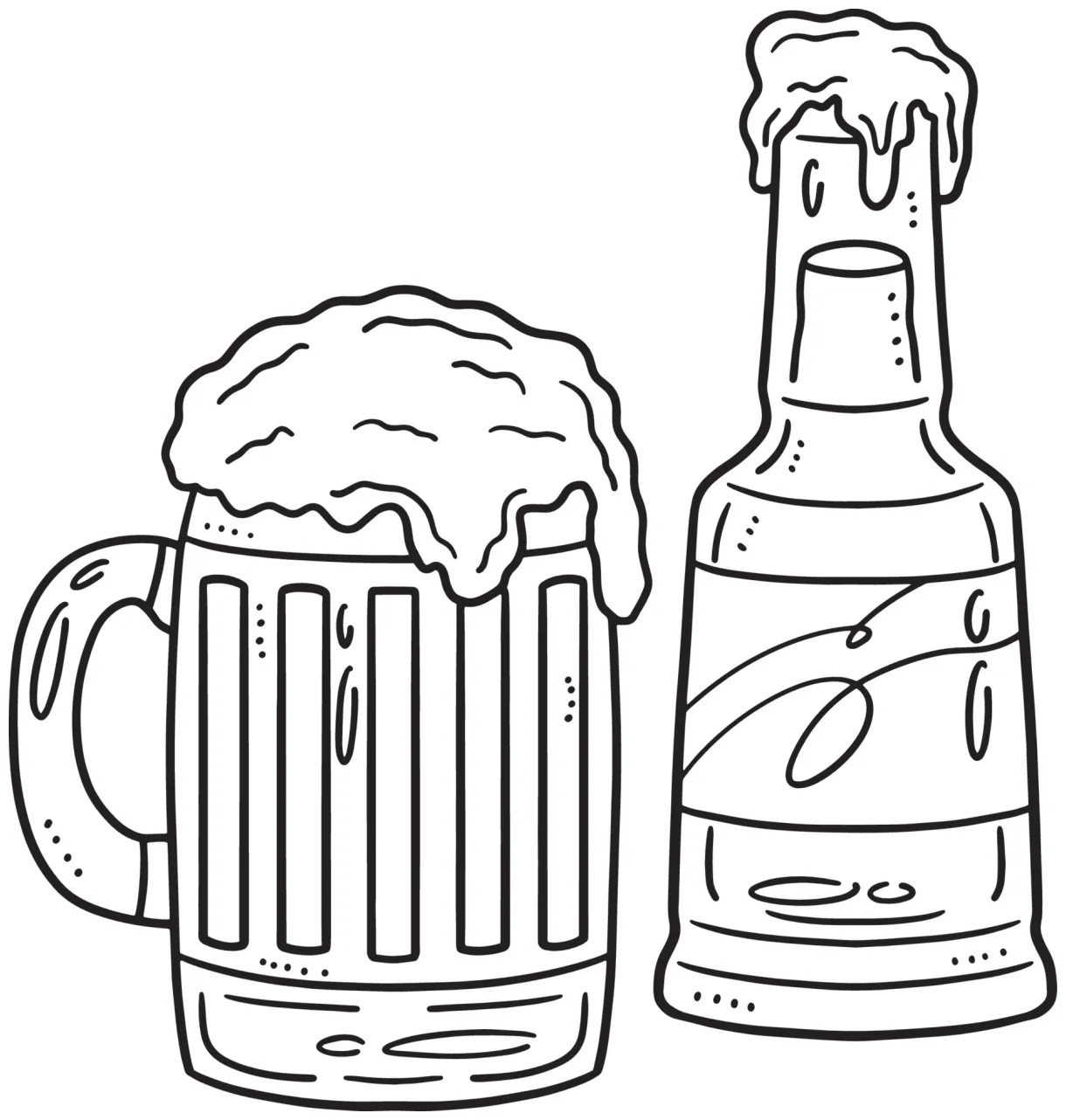 Beer Bottle and Mug Beer Isolated Coloring Page 19943334 Vector Art at