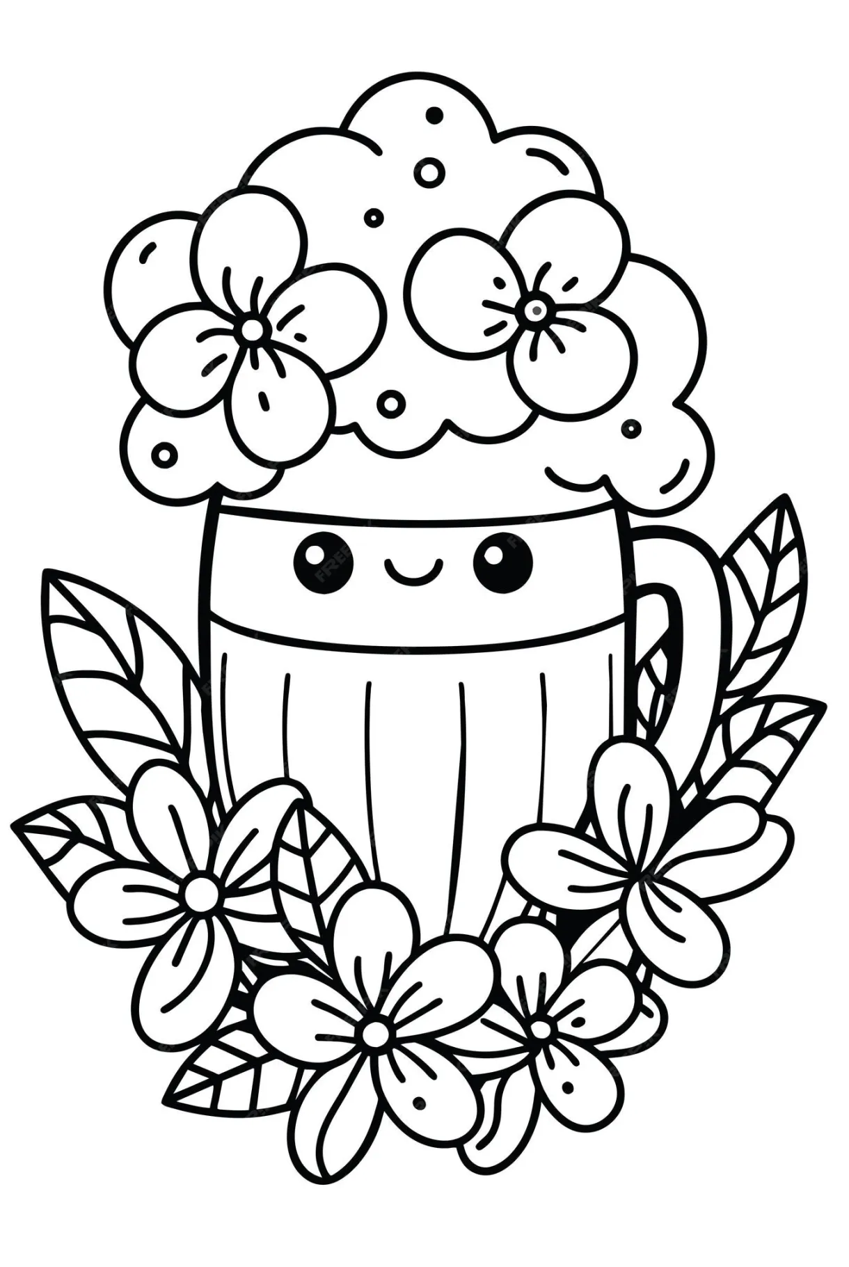 Premium Vector | A coloring page cute beer mug surrounded in flowers