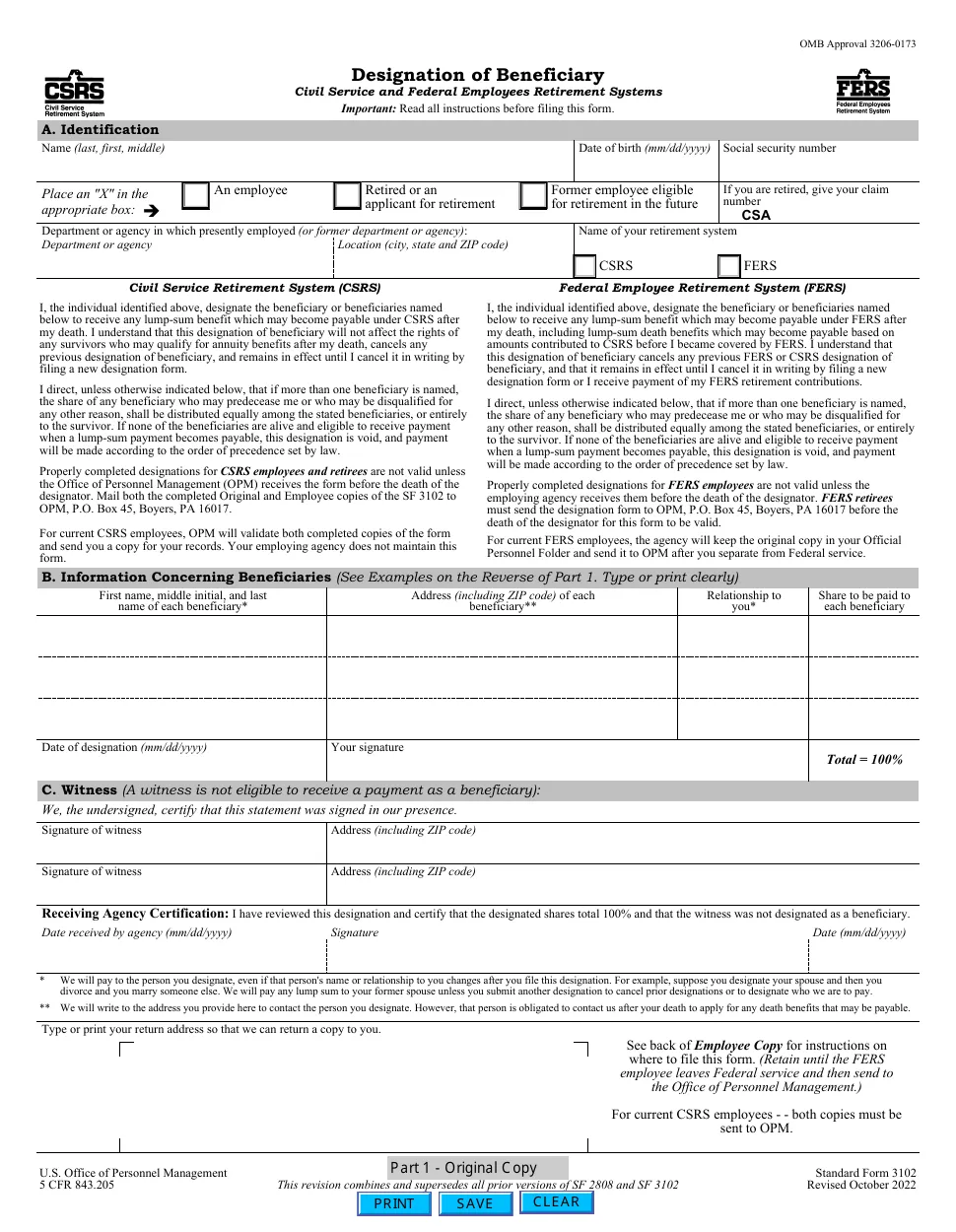 Form sf-3102 download fillable pdf or fill online designation of
