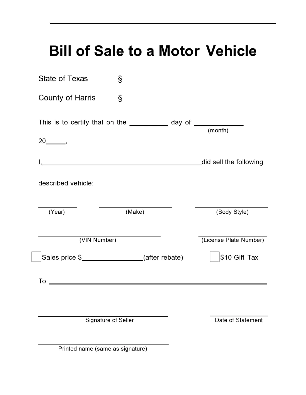 Free Printable Vehicle Bill Of Sale Form - Free Printables Hub