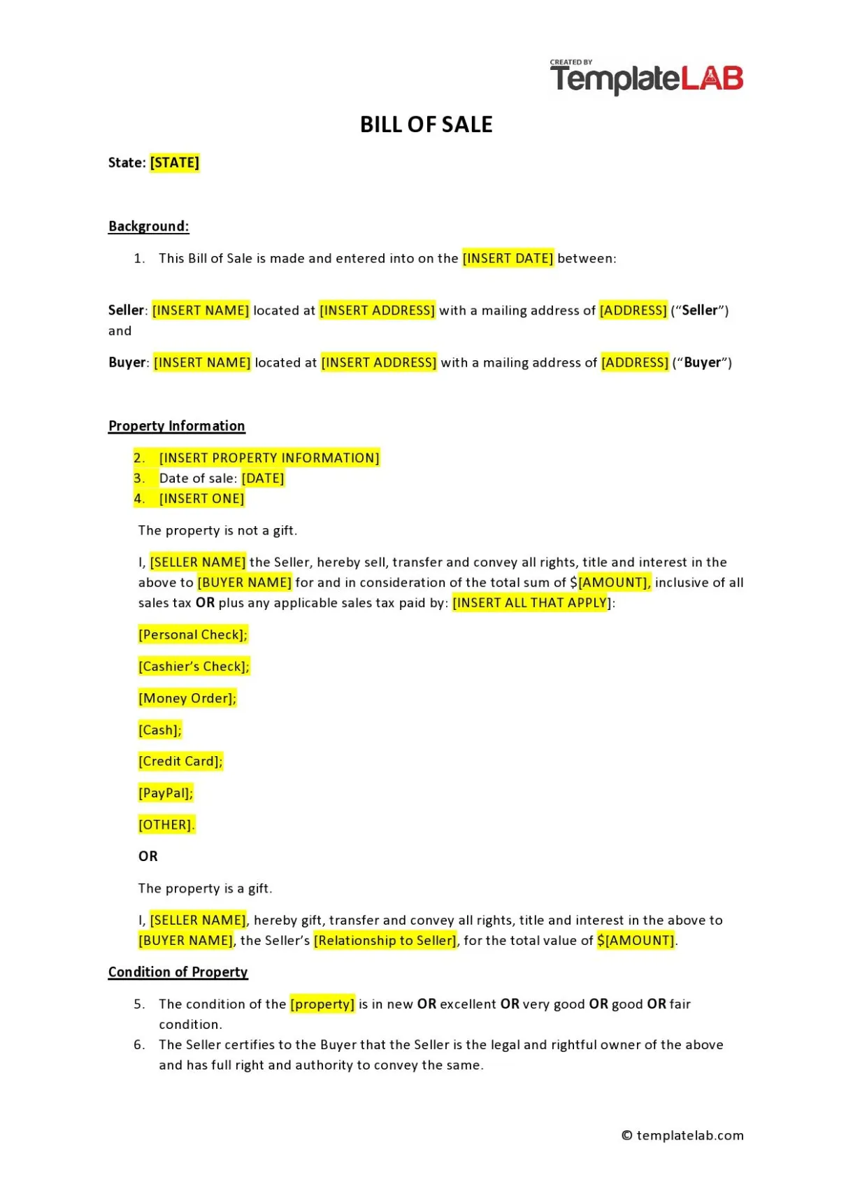 Vehicle Bill Of Sale