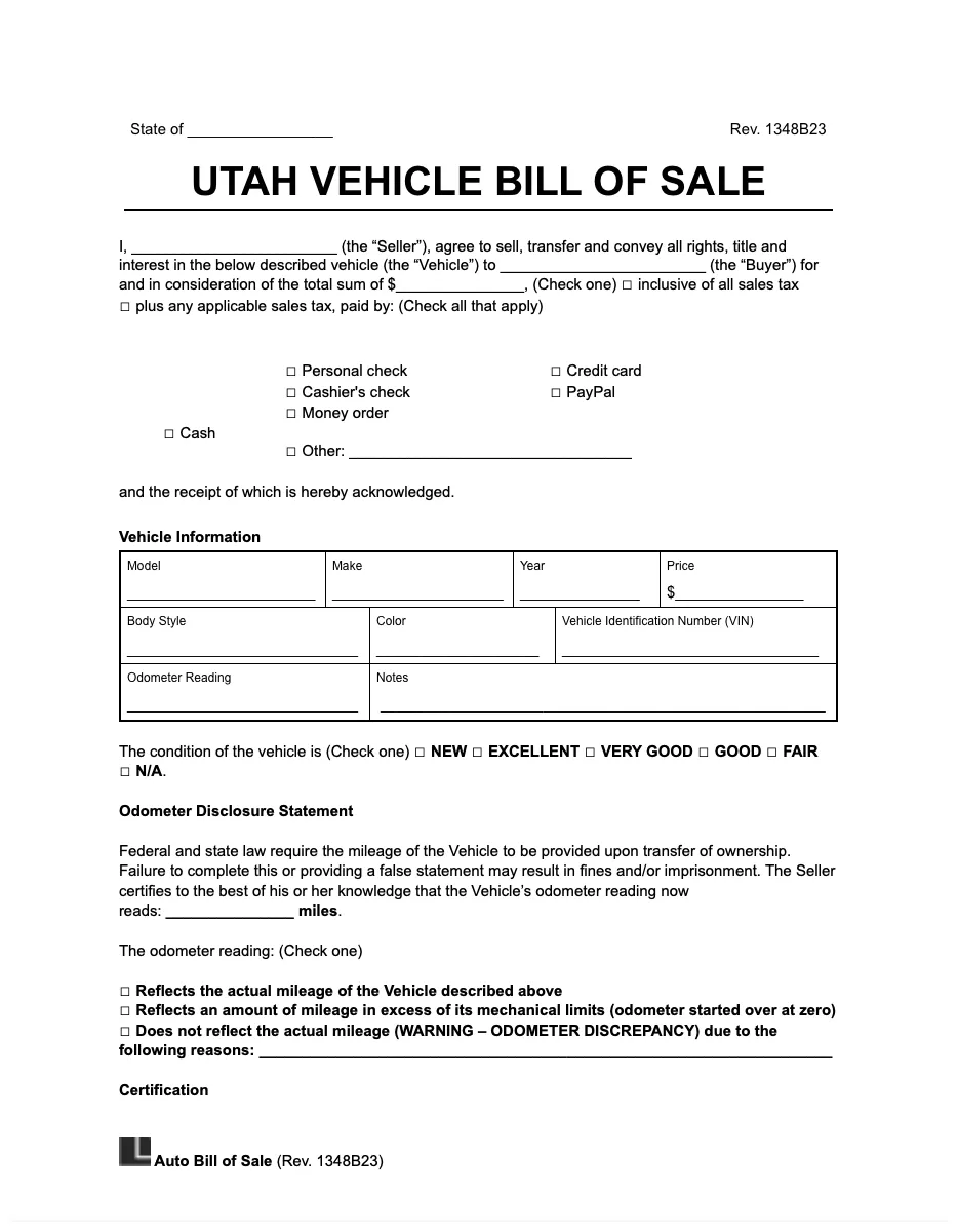 Texas Dmv Vehicle Bill Of Sale Form