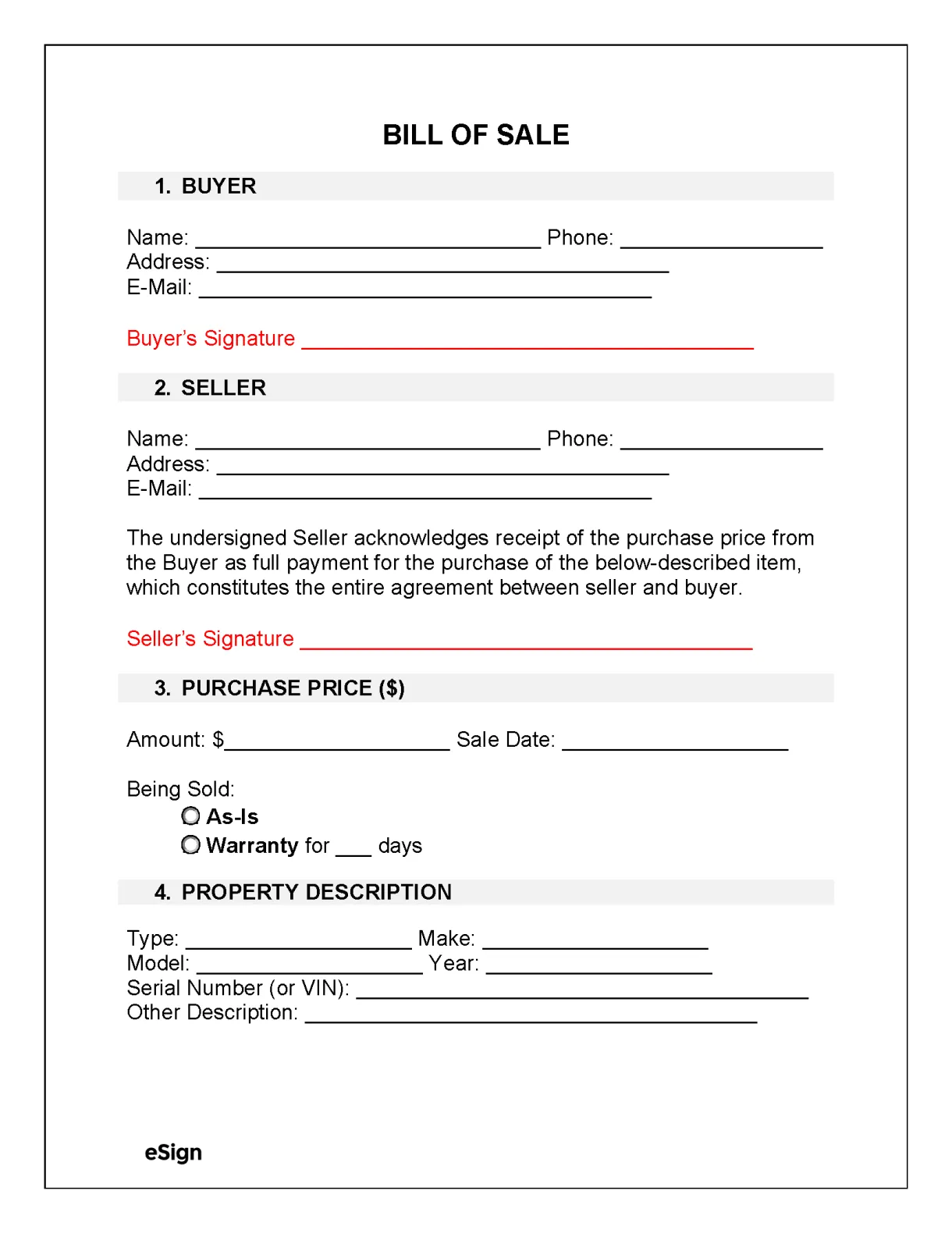 Free Bill of Sale Forms (23) | PDF | Word - Worksheets Library