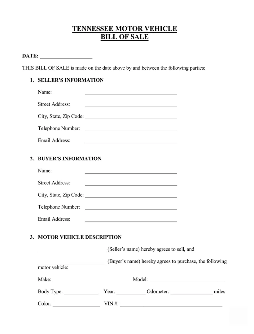 Printable Bill Sale Form - Printable Forms Free Online