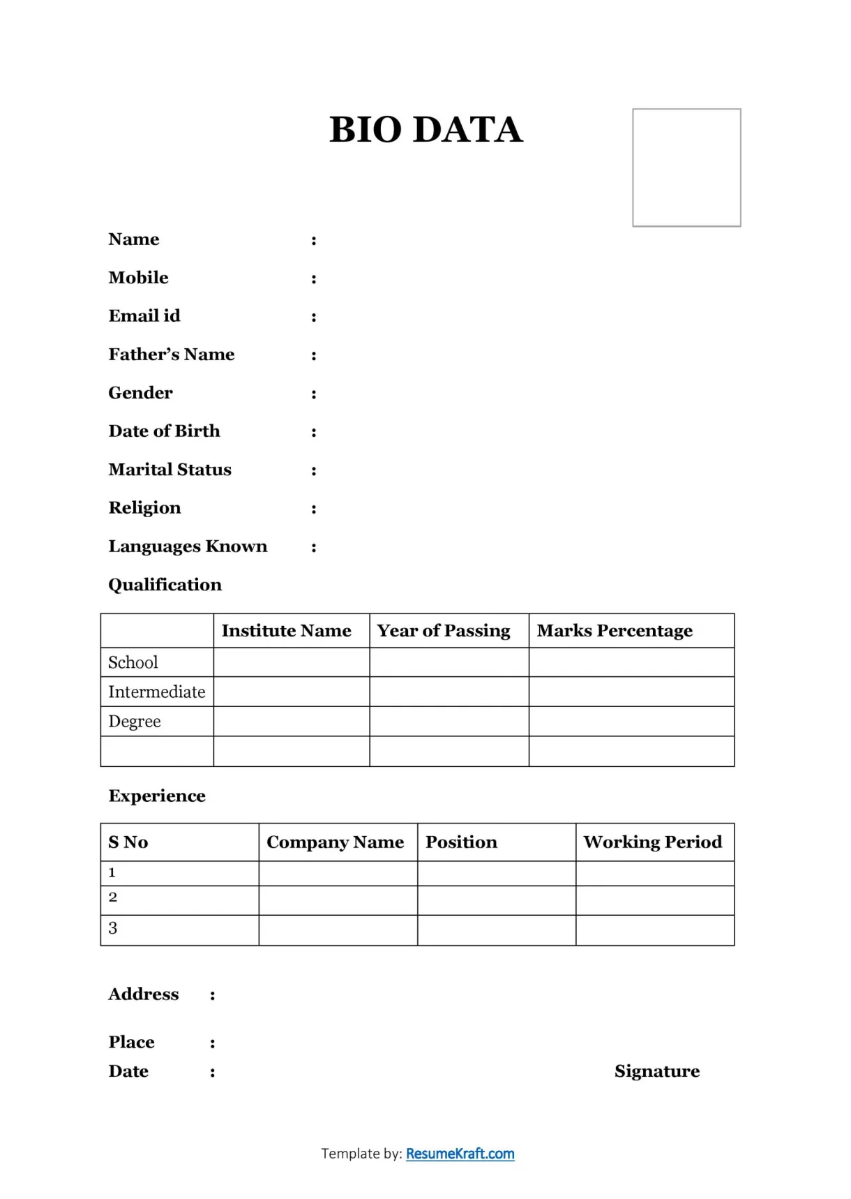 6 sample bio data form for job and mariage bio data biodata formatblank