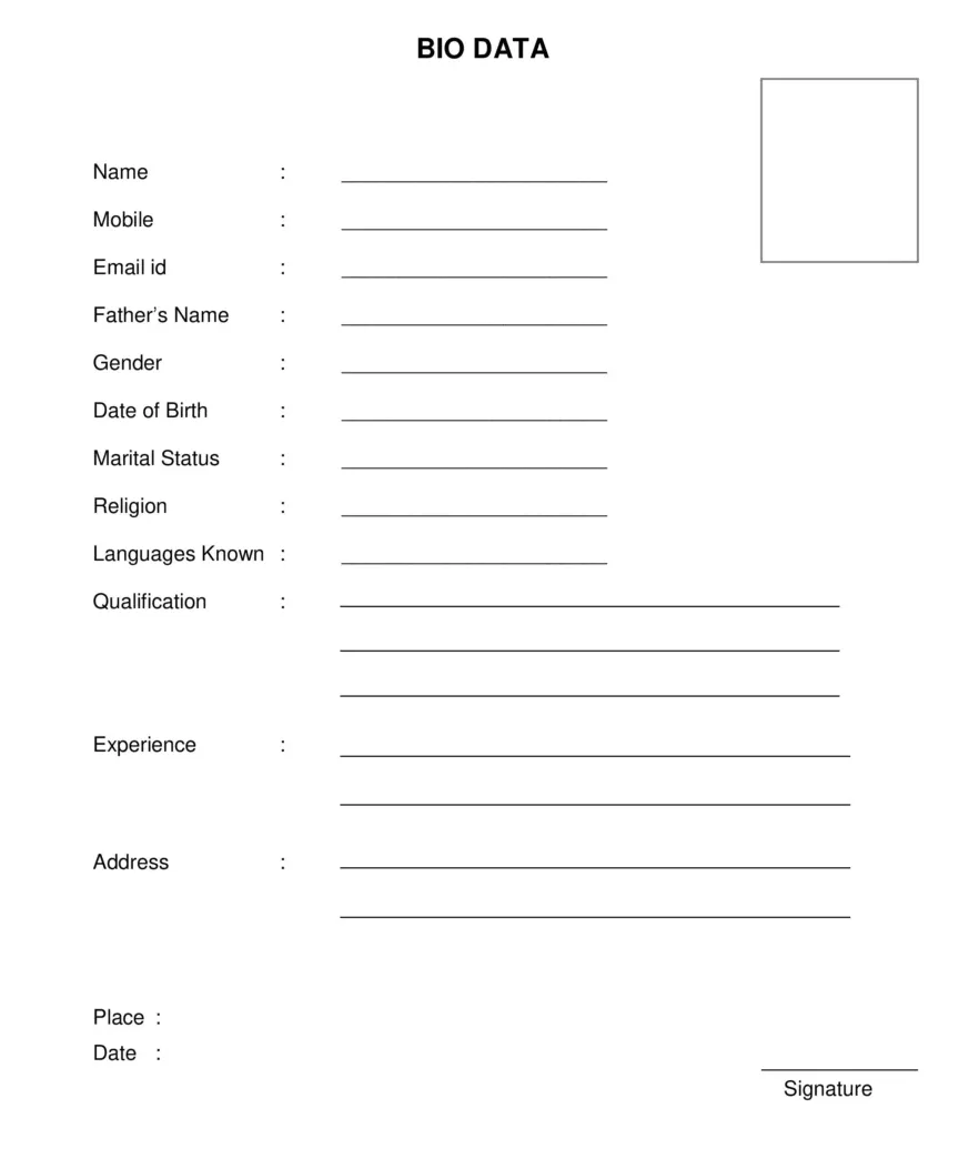 Bio data form for job biodata format resume formatblank cv template