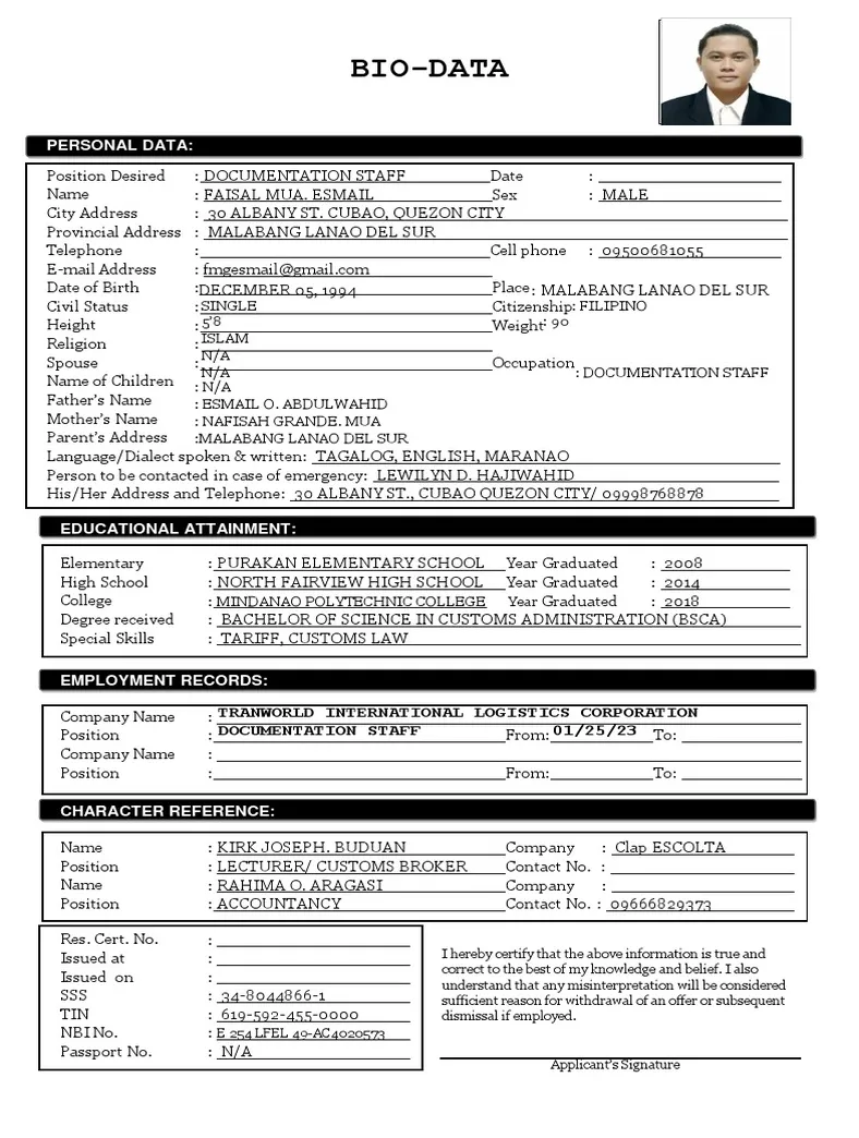 Biodata format for job pdf pdf
