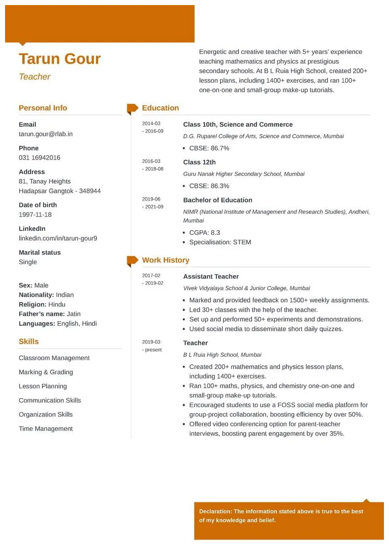 Biodata format guide for a job application & marriage printable coloring page