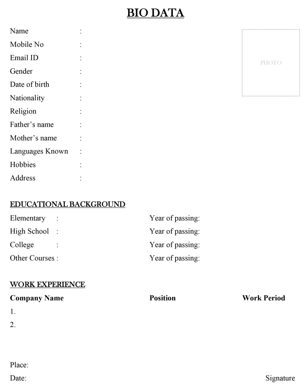 35 simple job bio data formats pdf word sample biodata