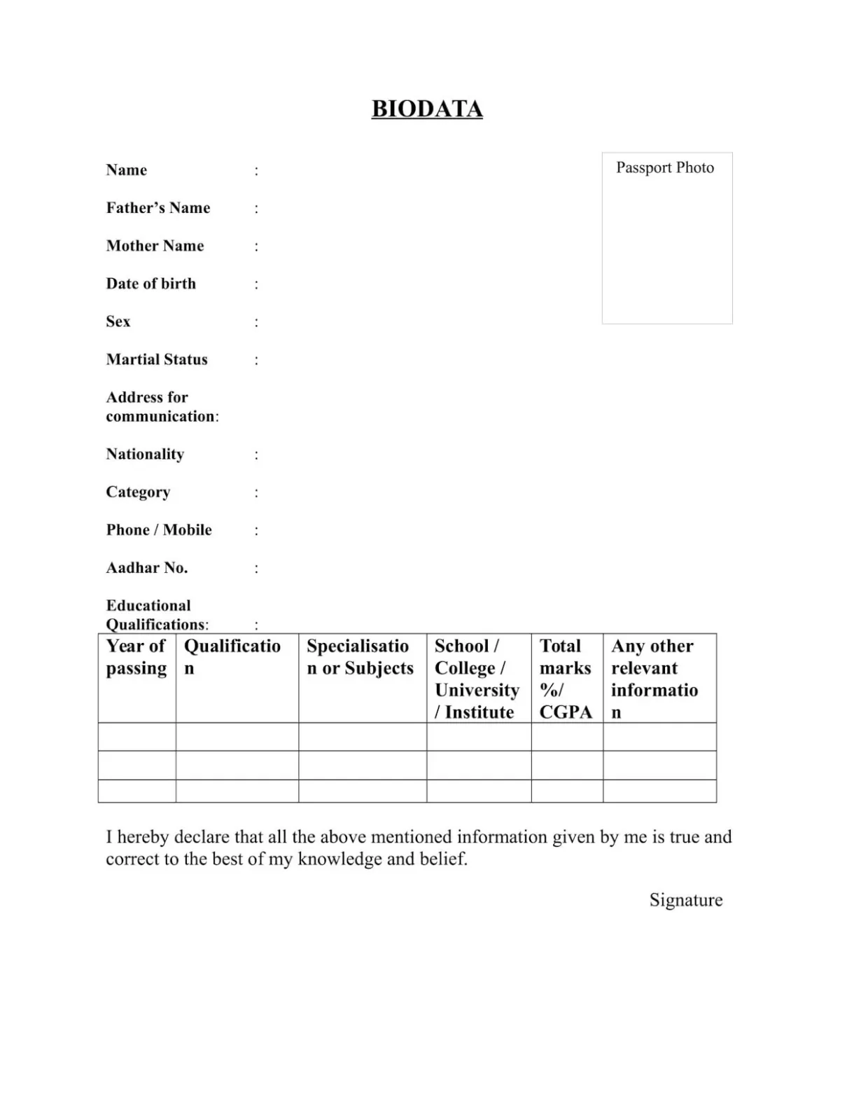 Biodata format for job application download sample biodata form keski