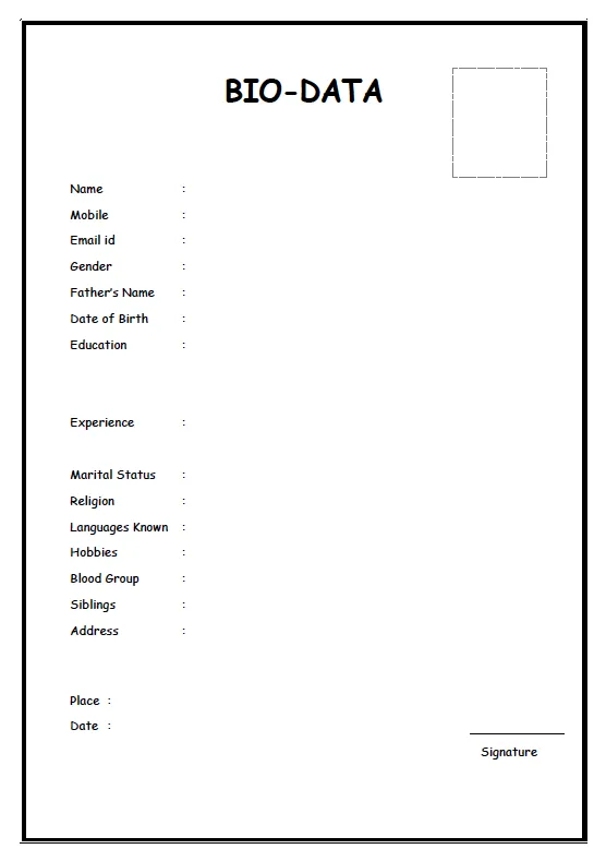 Simple biodata format for job pdf riset