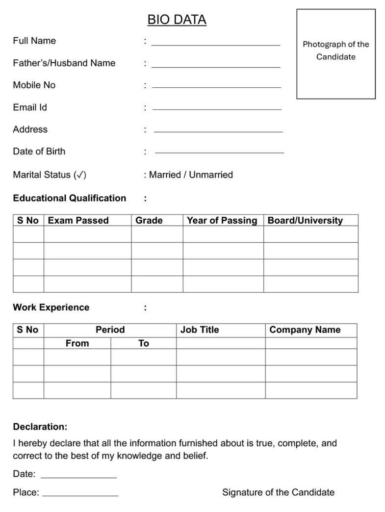 35 simple job bio data formats pdf word sample biodata