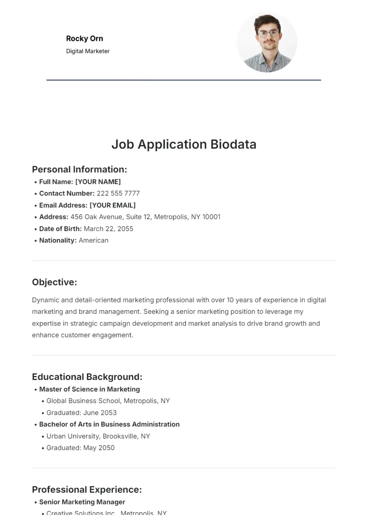 Free biodata templates to edit online & print