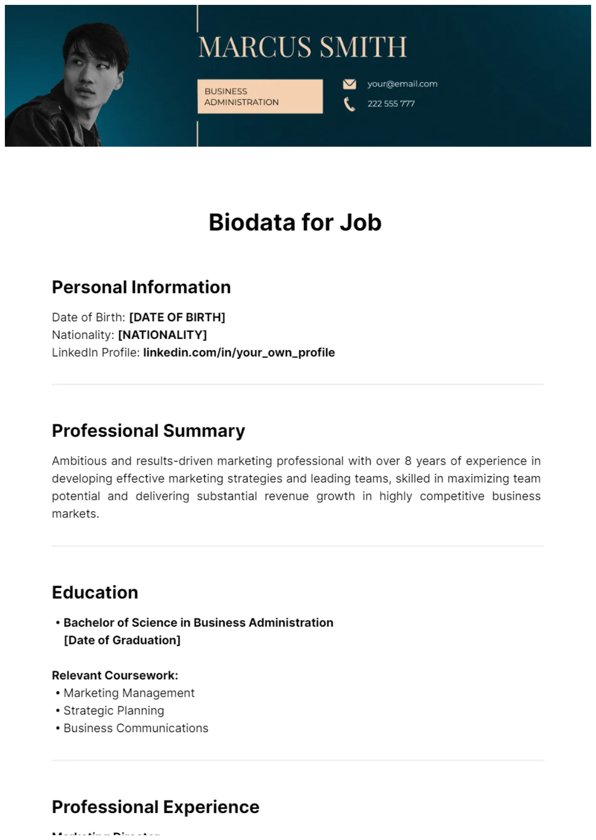Free biodata templates to edit online & print