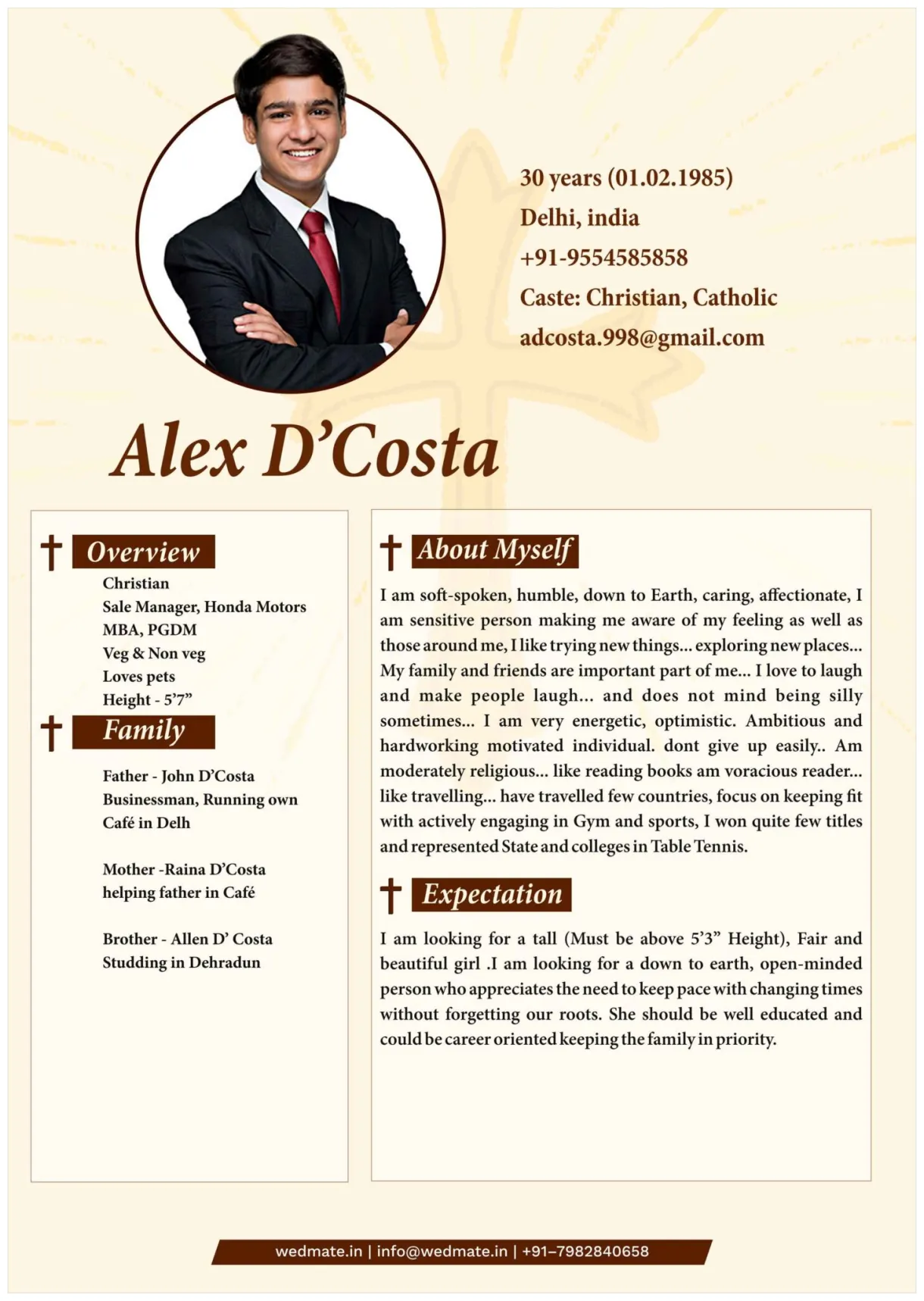 Samples of matrimonial biodata sample for boy & girl