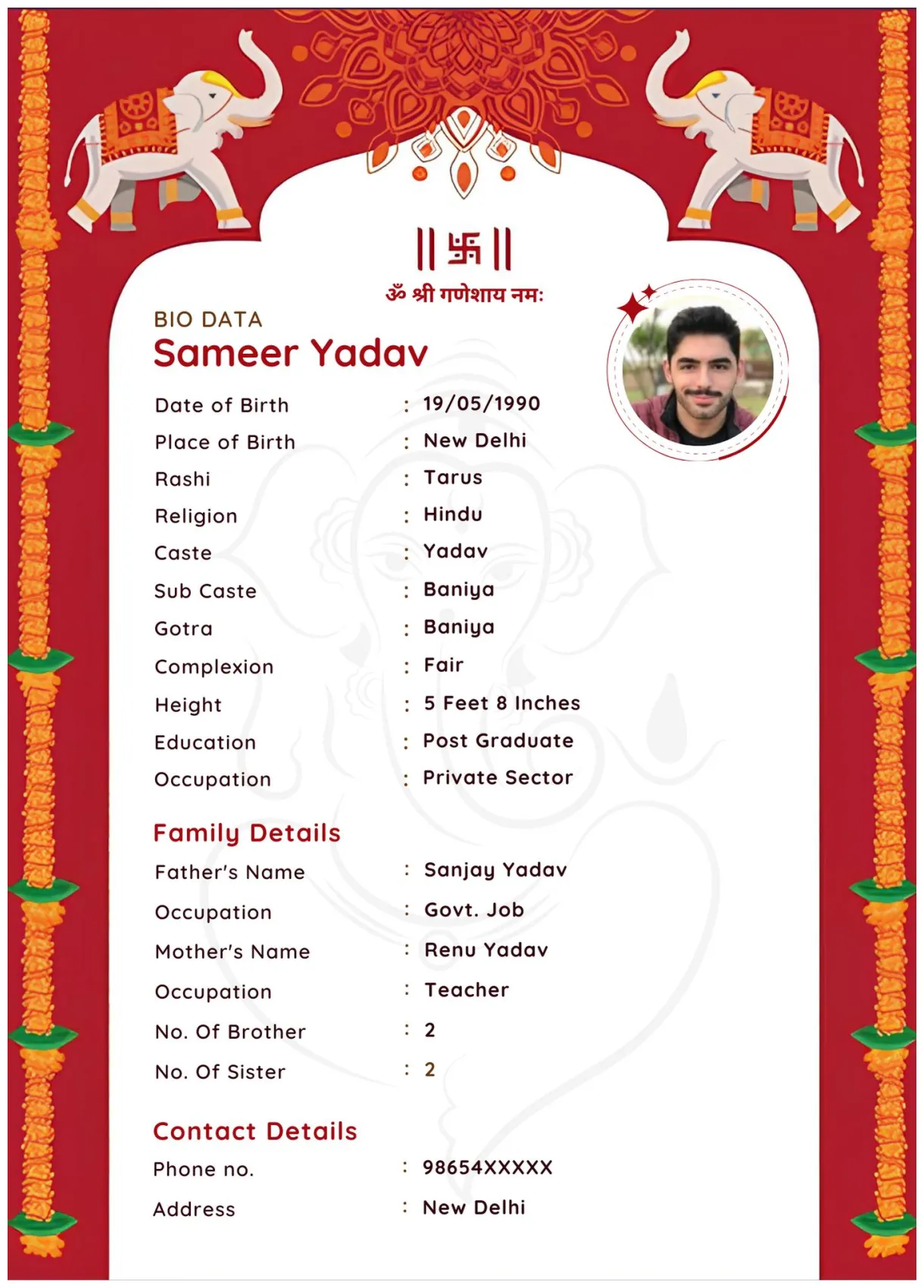 Create your hindu marriage biodata in minutes