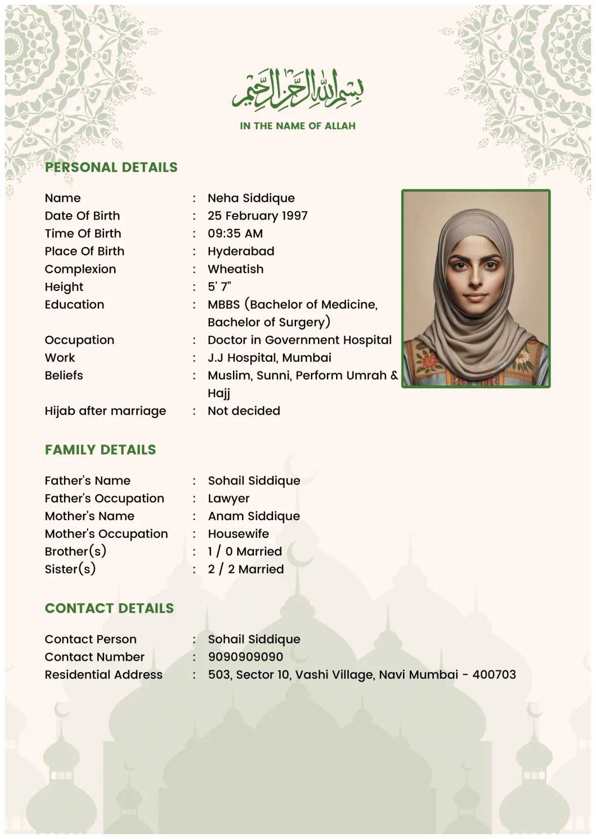 Muslim marriage biodata templates download & customize online