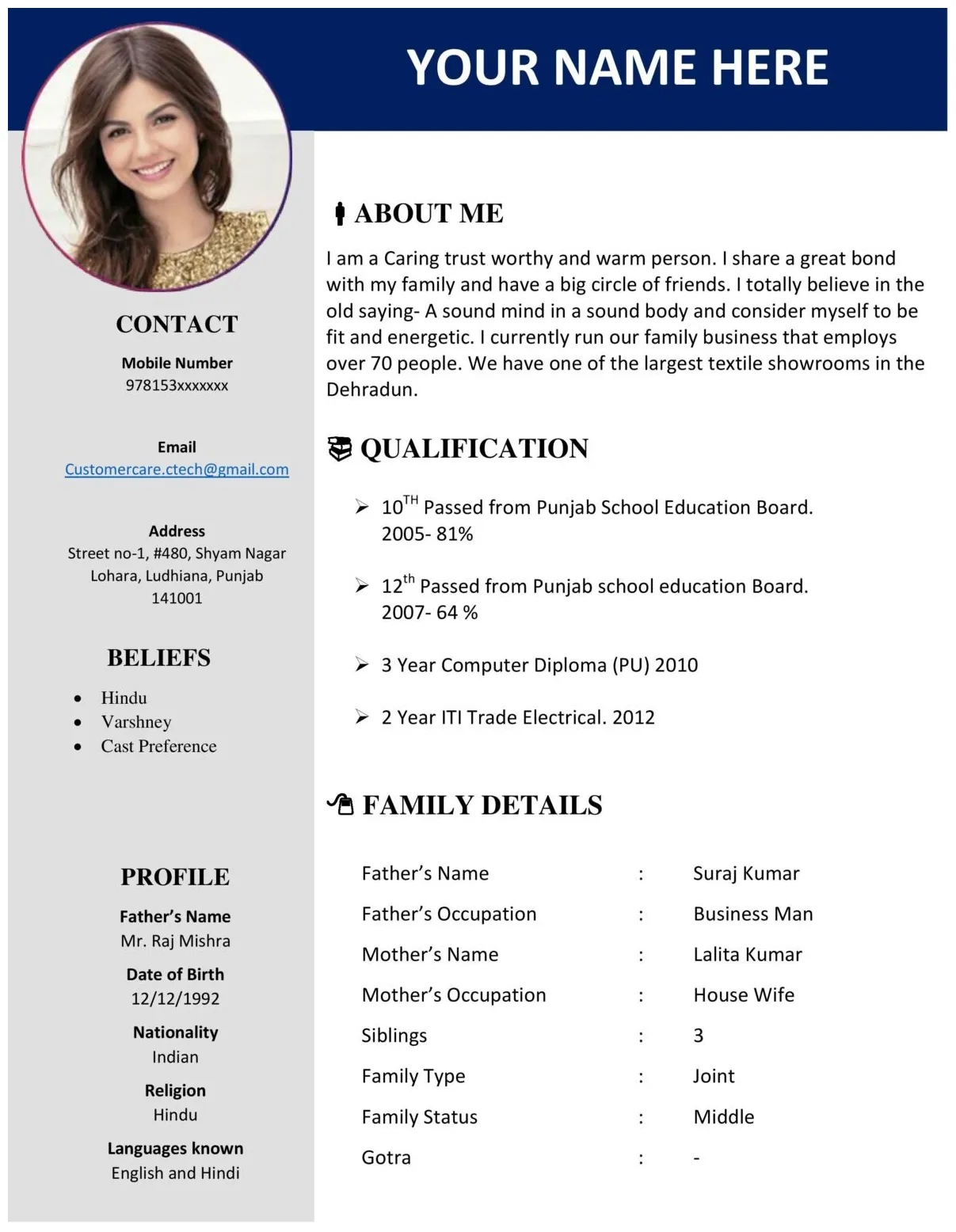 Download template for marriage biodata word-pdf editable