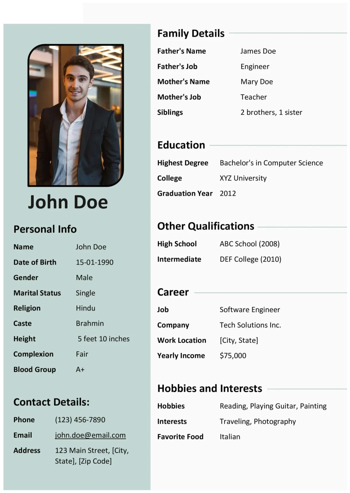 Download free marriage biodata format editable in word & pdf