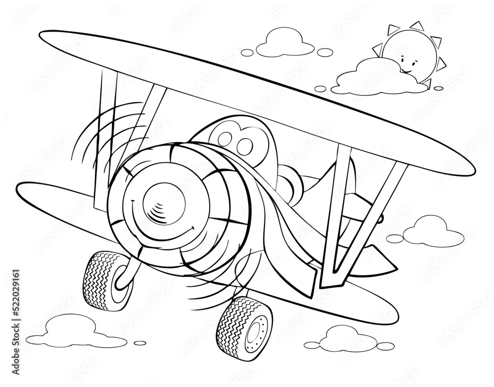 Cartoon biplane for coloring page. stock vector adobe stock