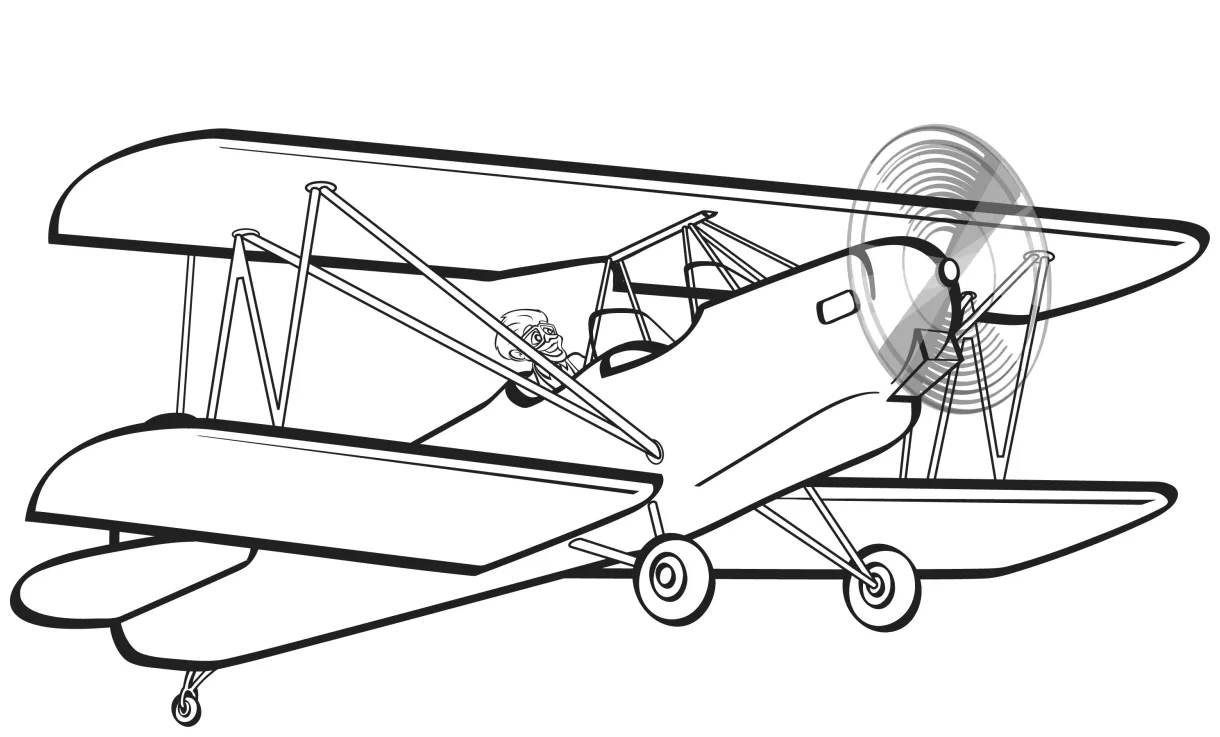 Biplane clipart coloring page, transparent free