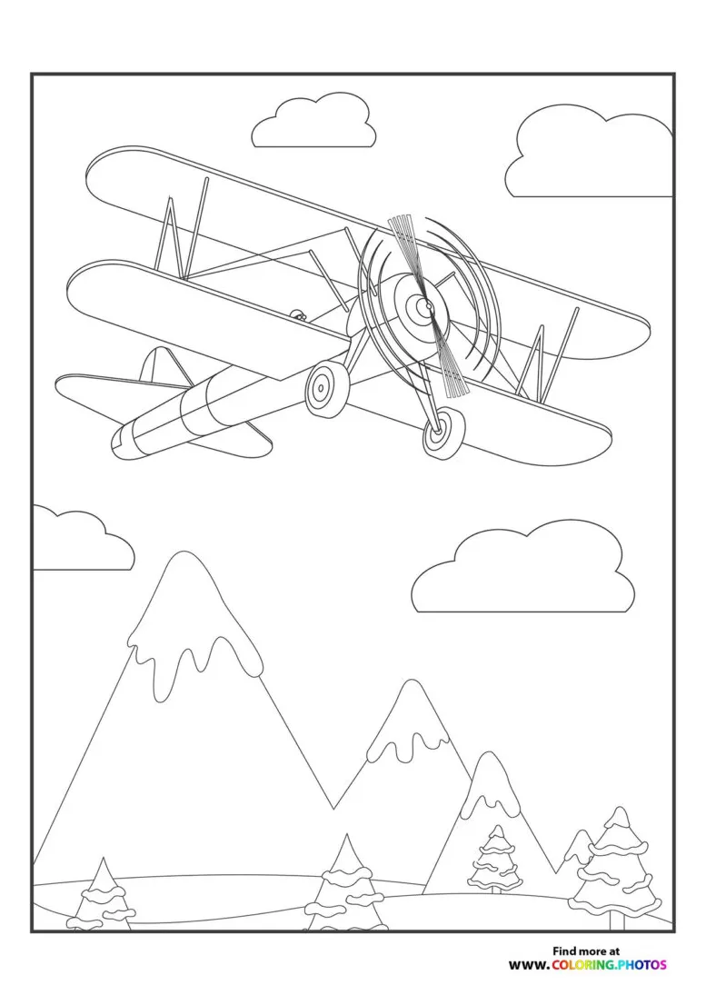 Biplane flying coloring pages for kids
