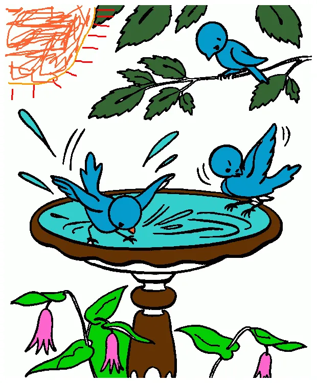 bird bath coloring page, printable bird bath