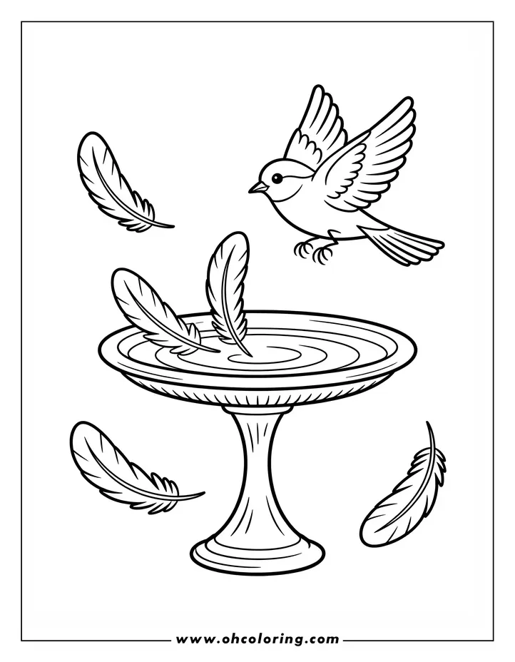 Bird and Bird Bath Coloring Page | Oh! Coloring