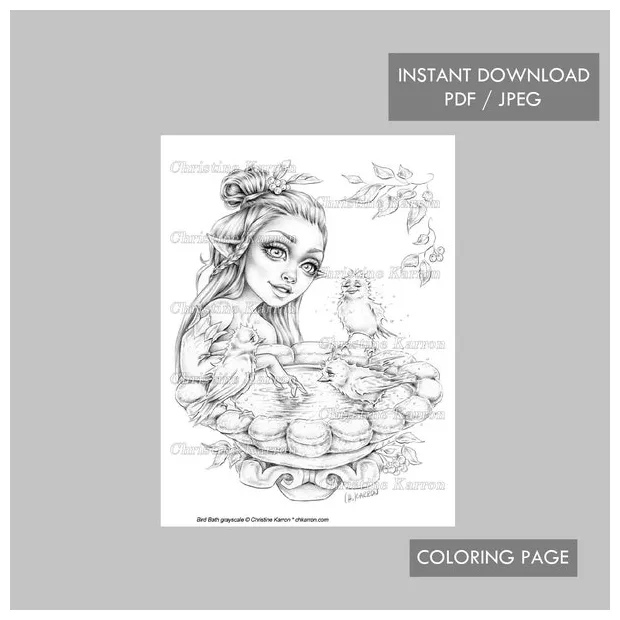Bird Bath Coloring Page - Etsy