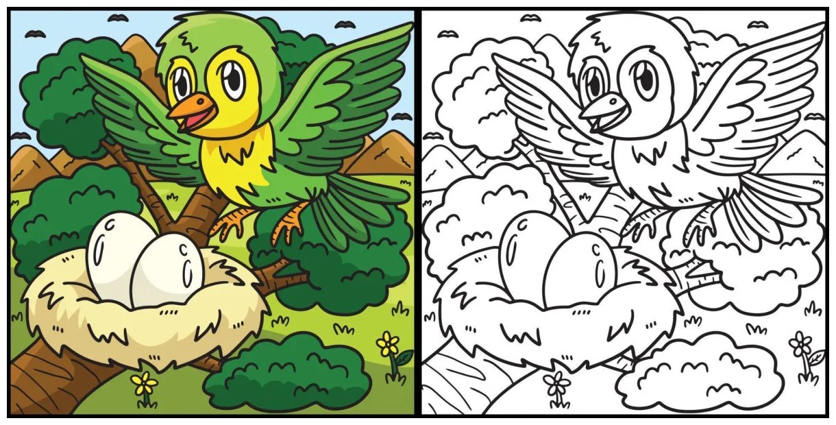 Bird Coloring Page Colored Illustration 23055028 Vector Art at Vecteezy