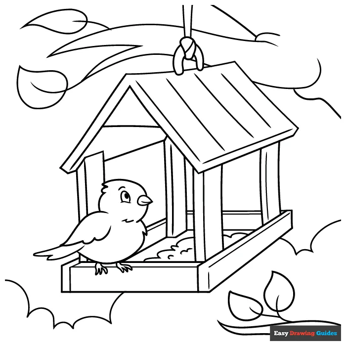 Bird feeder coloring page easy drawing guides