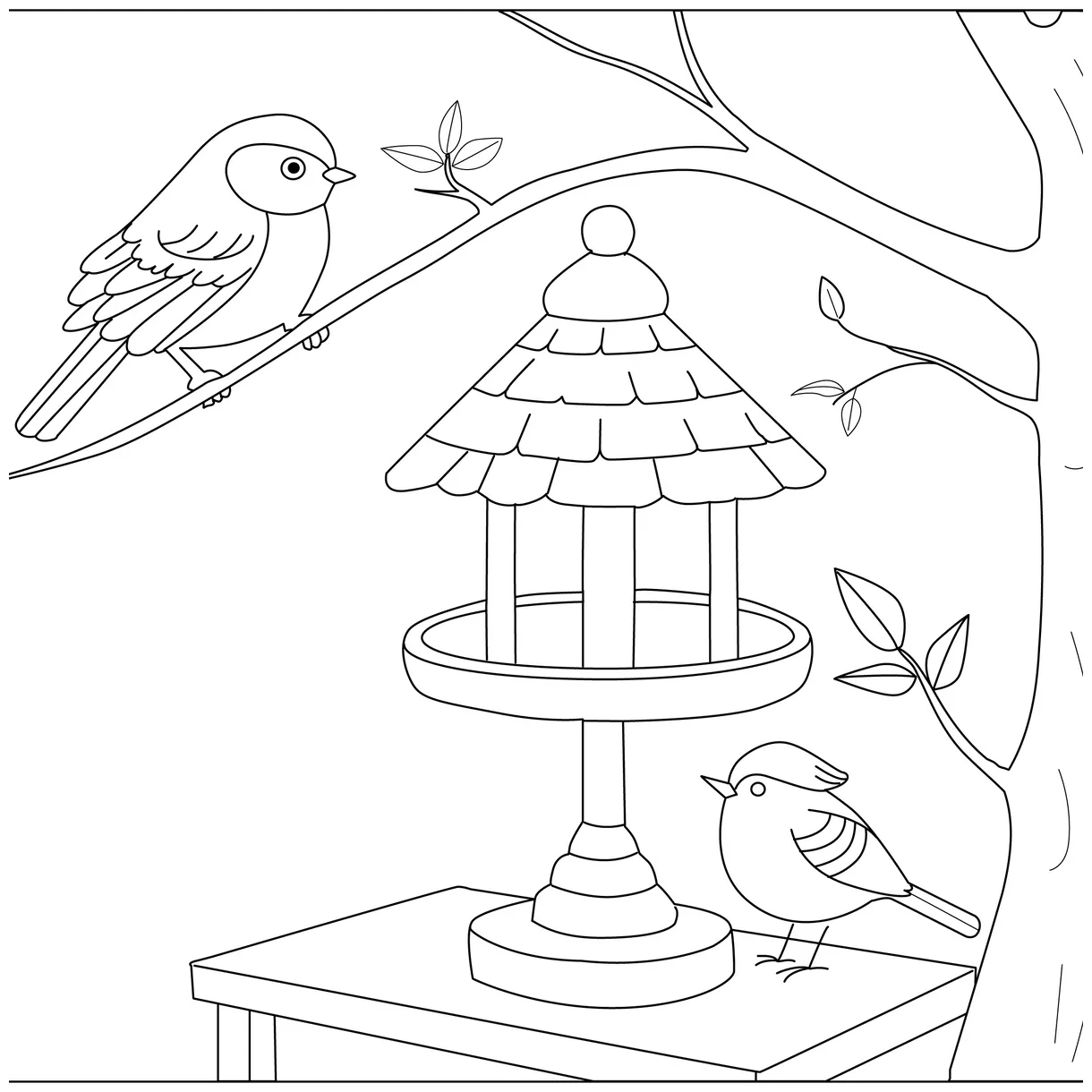 Free printable bird feeder coloring page for kids fun