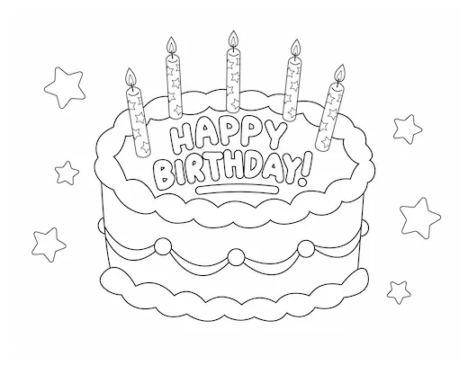 Happy birt ay cake candles coloring page little bee family