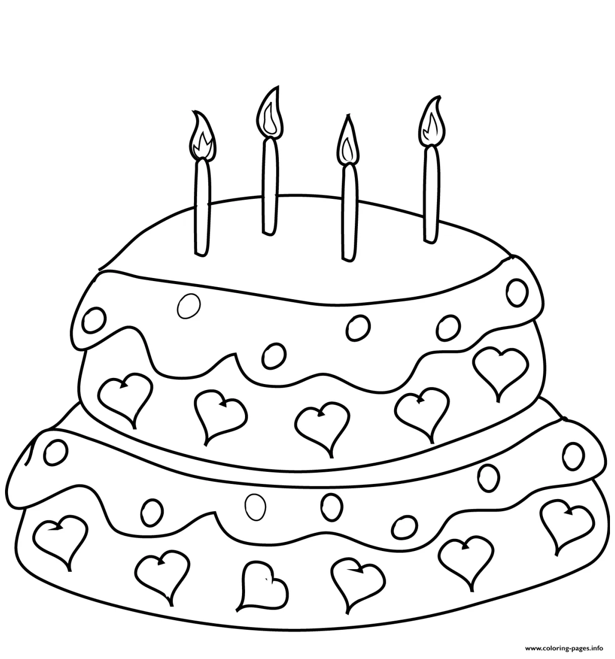 Birt ay cake with four candles coloring page printable