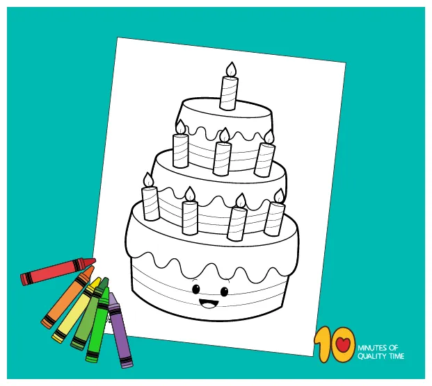 Birt ay cake with candles coloring page 10 minutes of quality time
