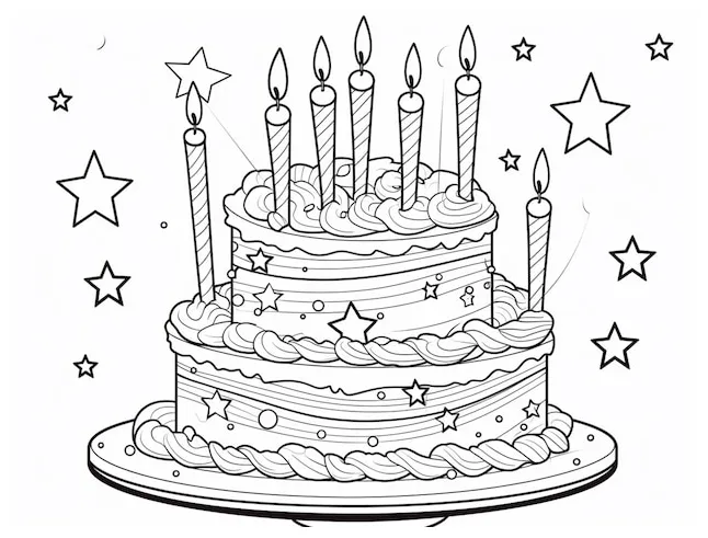 Premium a coloring page of a birt ay cake with candles and