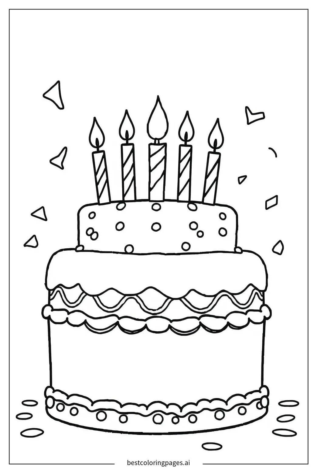 Delightful birt ay cake with bright candles coloring page free
